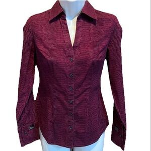 Express button down animal print long sleeve collared pink purple dress shirt